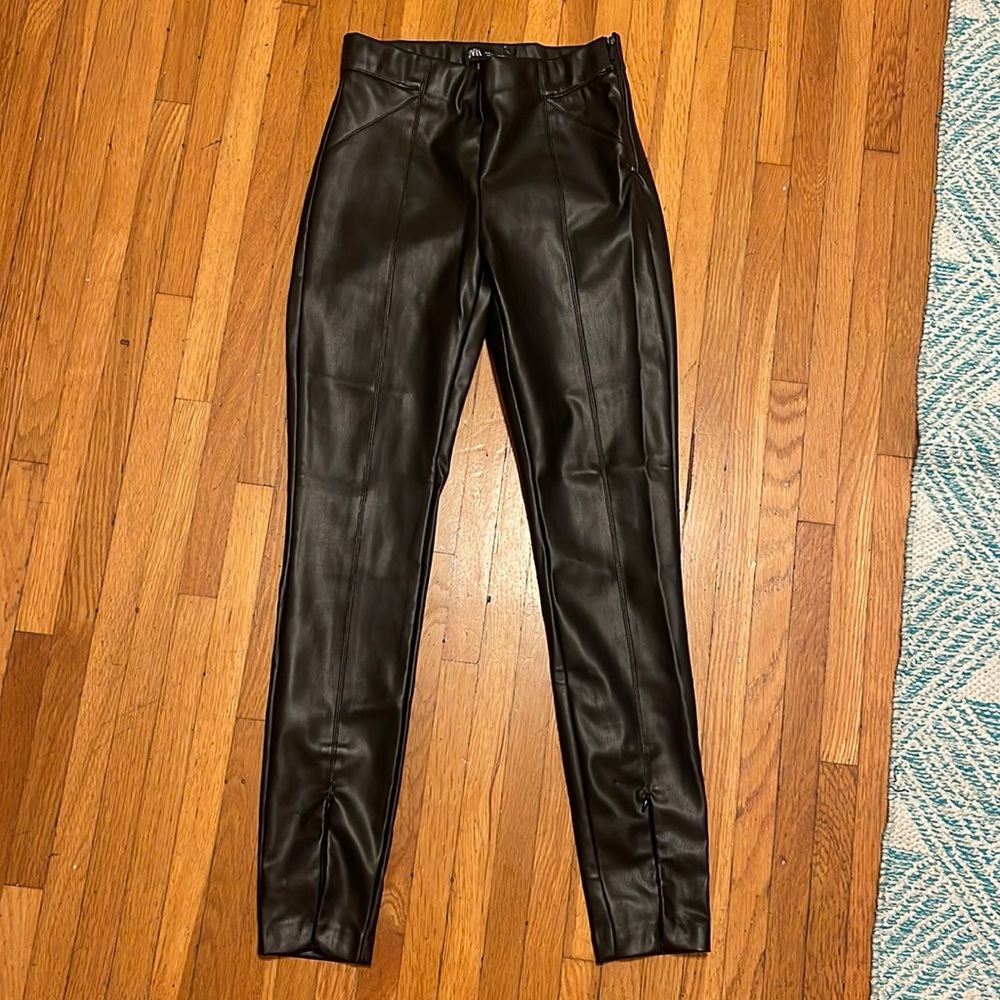 Zara Black Suede Leggings with Side Zip Size Small